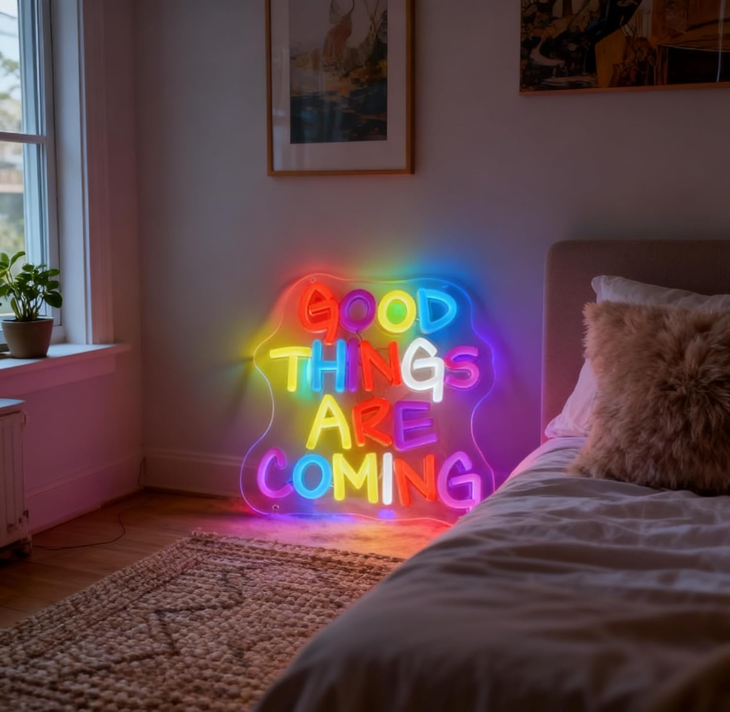 Good Things Are Coming Neon Sign, USB Powered Decorative Neon Light for Home Living Room Bedroom Office Gift Wall Table Decor 14.8 x 12.6 In