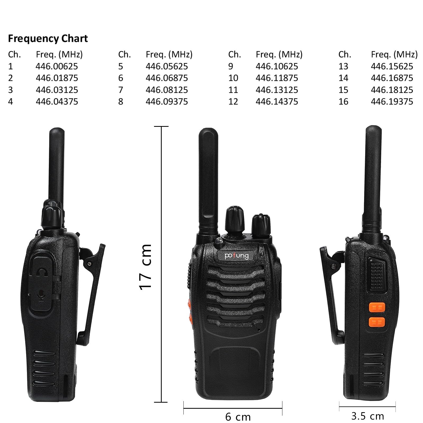 Walkie Talkies PMR446 Long Range 2 Way Radio pofung PT88E License Free Walkie Talkie for Adults Rechargeable with 6 Way Charger Earpieces VOX Flashlight for Warehouse Security Church (Black 6 Pack) - Image 4