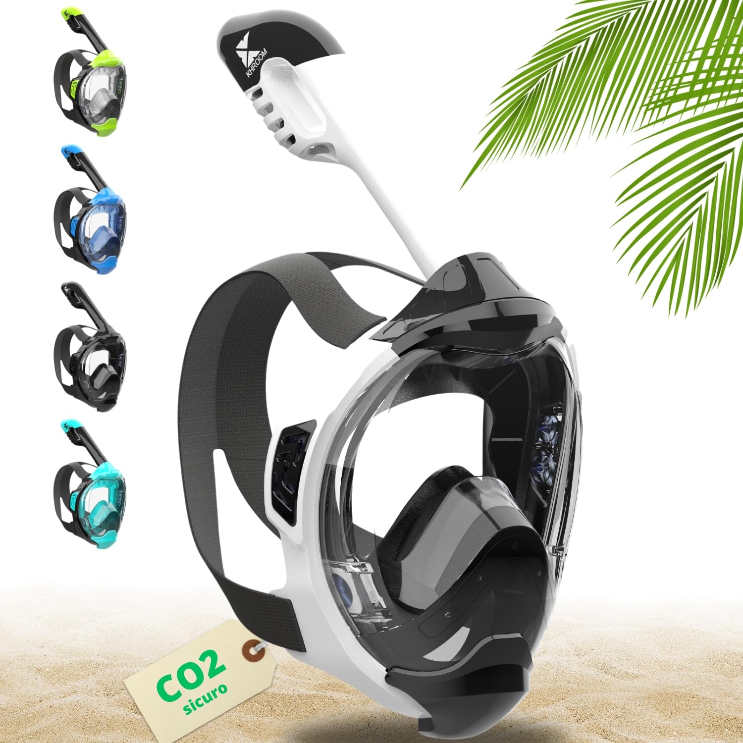 Khroom Maschera da Snorkeling sicura CO2 Maschera a Pieno facciale | Maschera Subacquea per Adulti e Bambini | Maschere da immersione | Seaview Y