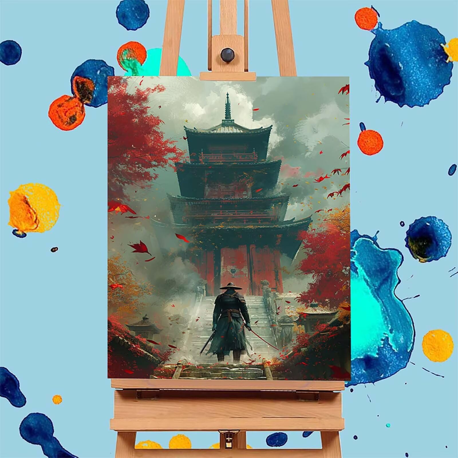 Malen Nach Zahlen Erwachsene Architektur, Malen Nach Zahlen Samurai, DIY Basteln Erwachsene Handgemalt Ölgemälde Kit, Paint by Numbers Kit mit Pinseln und Acrylpigment, Deko Wohnzimmer 80x110cm 8-5055