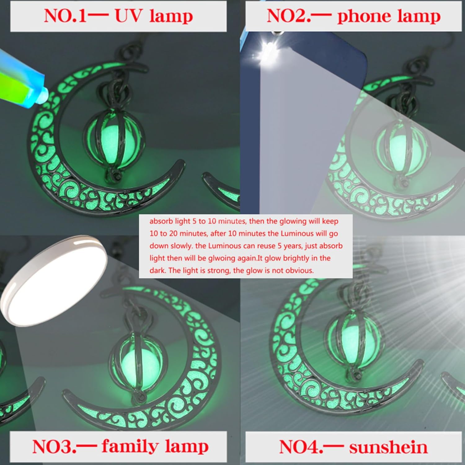 EEQQBZ Glow in The Dark Silver Crescent Moon bracelets - Glowing Blue Moon Charm - Magical Fantasy Fairy Glowing bracelets - Glow Jewelry - Image 4