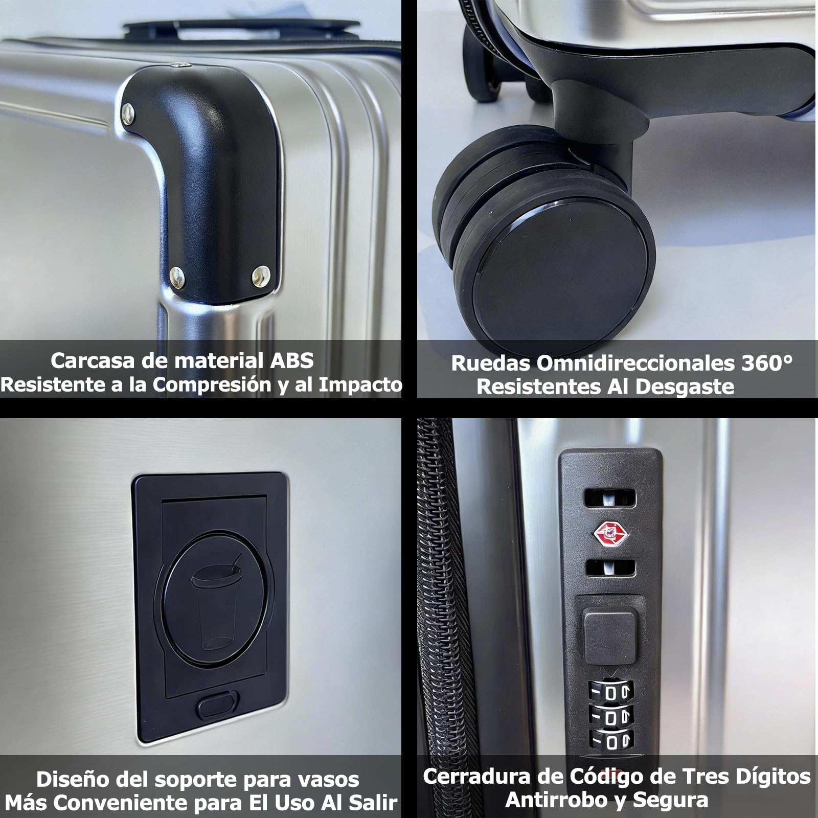 3 Piezas Juego Maletas de Viaje - con Cierre de Combinación y Asa Telescópica de Versión Mejorada, Cabina ABS con Ruedas 360° y Porta-Tazas Práctico, para Viajes Familiares, Vacaciones y Trabajo