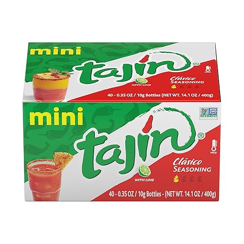 Tajín Clásico Chile - Mini exhibición de condimentos de lima de 0.35 onzas, 40 mini botellas (paquete de 1)