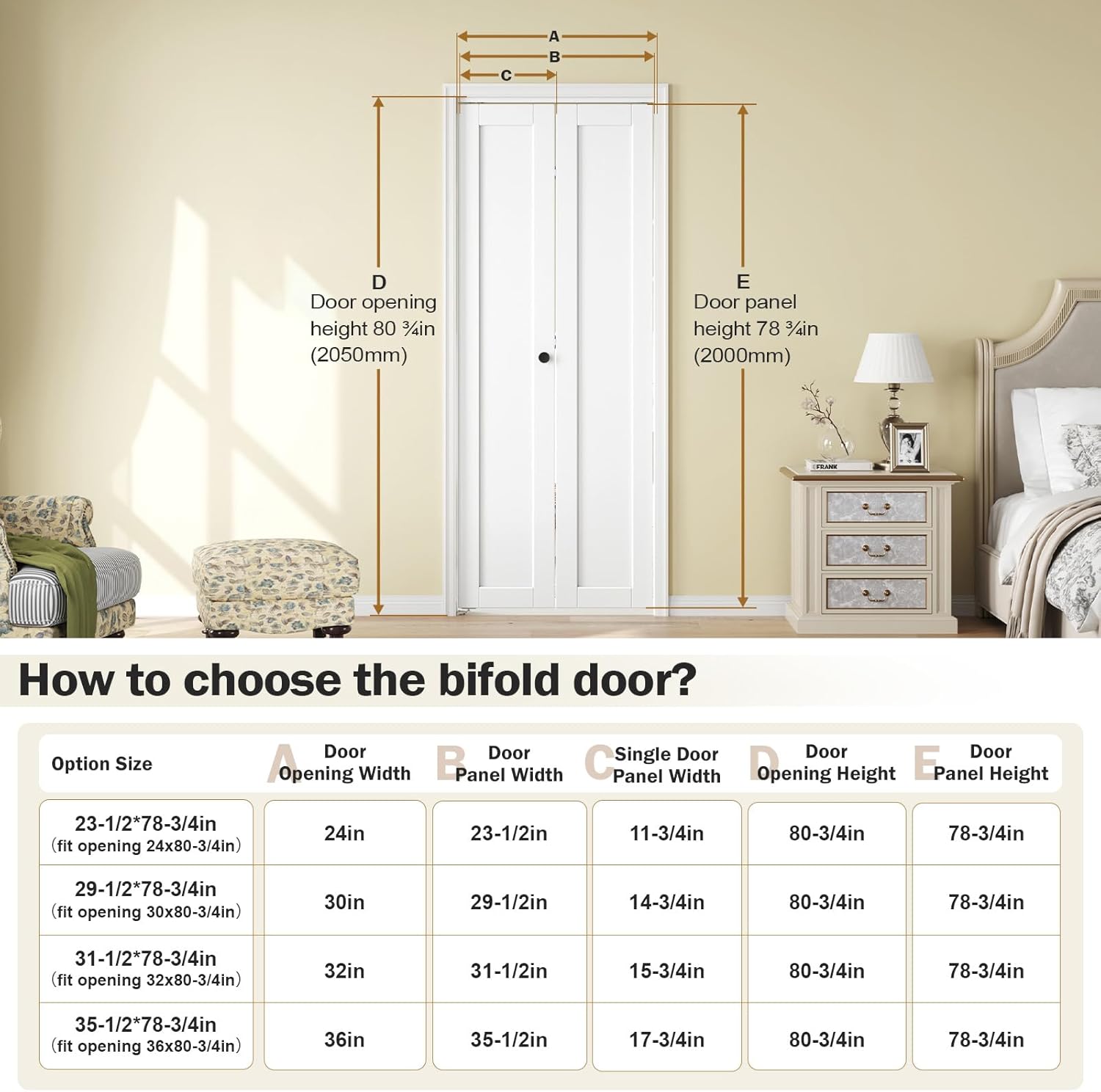 Preassembled Bifold Doors for 32"x 80" Opening,1-Panel Sliding Interior Closet Folding Barn Door Slab with Concealed Hardware Kit,MDF Wood Panel,White Water-Proof PVC Surface,Easy Installation 31-1/2*78-3/4in(fit opening 32x80-3/4in)