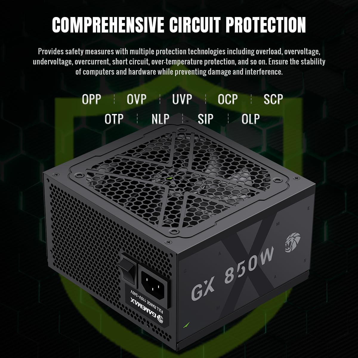 GAMEMAX GX 850GF Netzteil PC 850W Vollmodulares ATX 3.0 mit 12V-2x6-Kabel & PCIe 5.0 Support, 80 Plus Gold, All-solid capacitors, 120mm FDB Lüfter, Geprägte Flachkupferkabe, 10 Jahre Garantie, Schwarz