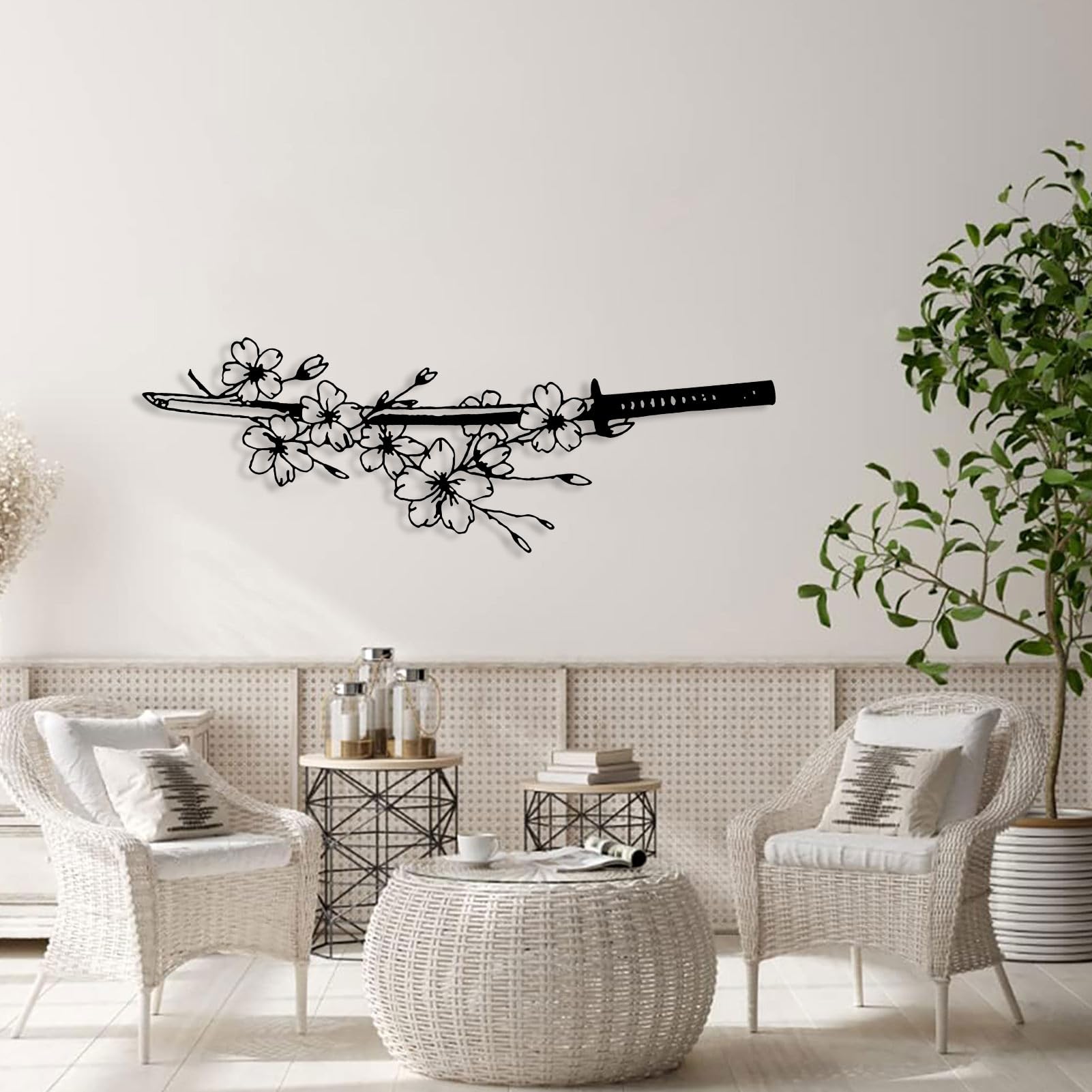 Amazon.com: Flowers and Katana Metal Wall Art, Japanese Wall Art