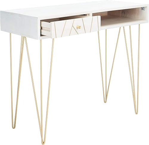 Miniatura 5 de Safavieh Escritorio moderno de caléndula para oficina en casa, natural, latón, 1 cajón, horquilla