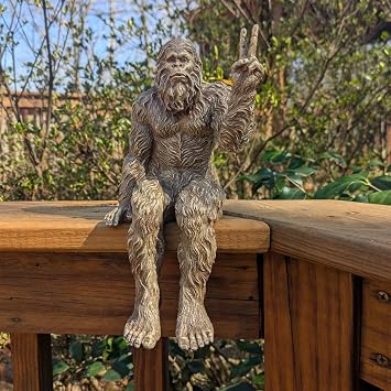 John Bernard & Company Bigfoot Peace Sign Decorative Sasquatch Yeti Statue/Figurine Indoor/Outdoor Sculpture for Patio, Deck, Home, Office 10 in H Shelf Sitter Figurine (Stonewash)