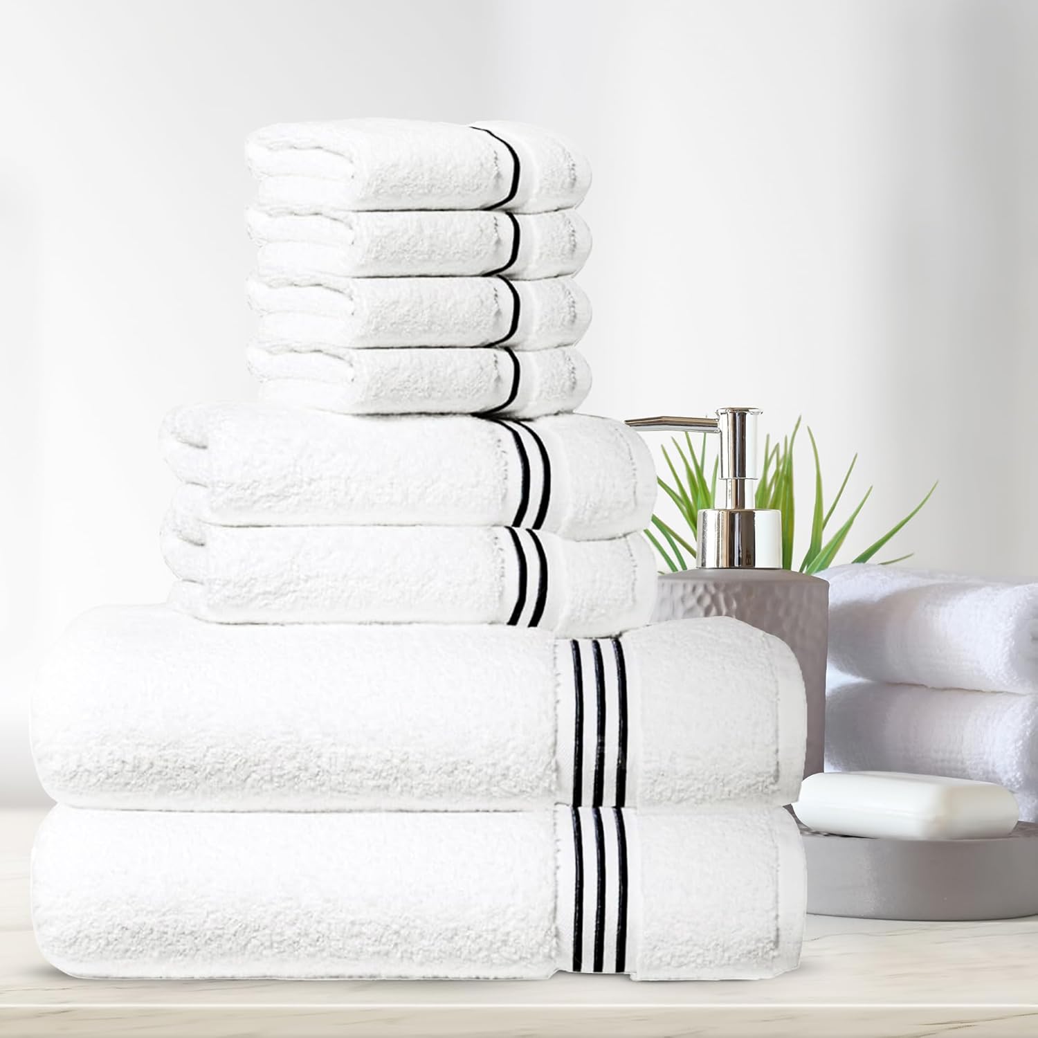 8-Piece Premium Towel Set, 2 Bath Towels, 2 Hand Towels, and 4 Wash Cloths, 100% Ring Spun Cotton Highly Absorbent Towels for Bathroom, Gym, Hotel, and Spa - Image 2