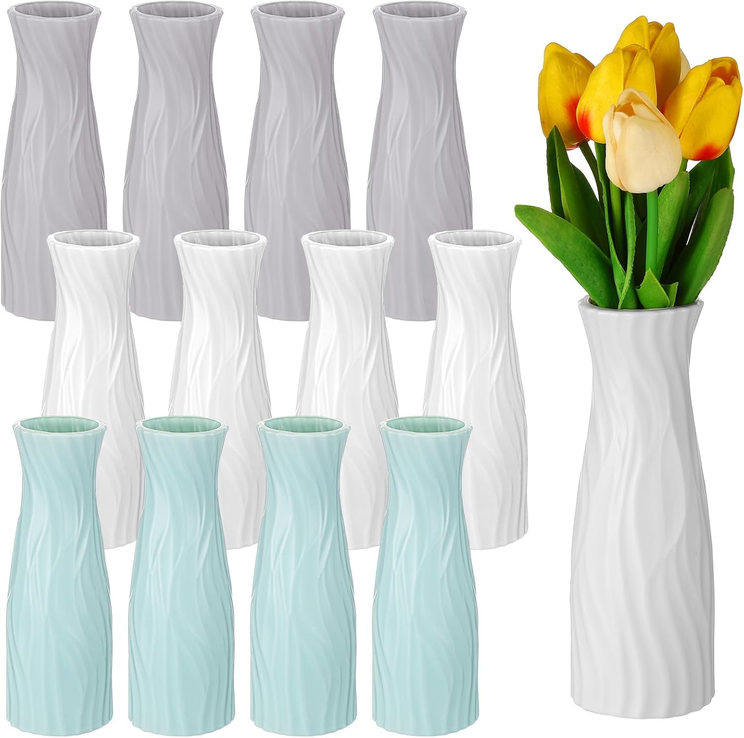 Yaomiao 12 Pcs Plastic Flower Vases Bulk for Centerpieces Small Tall Conic Floral