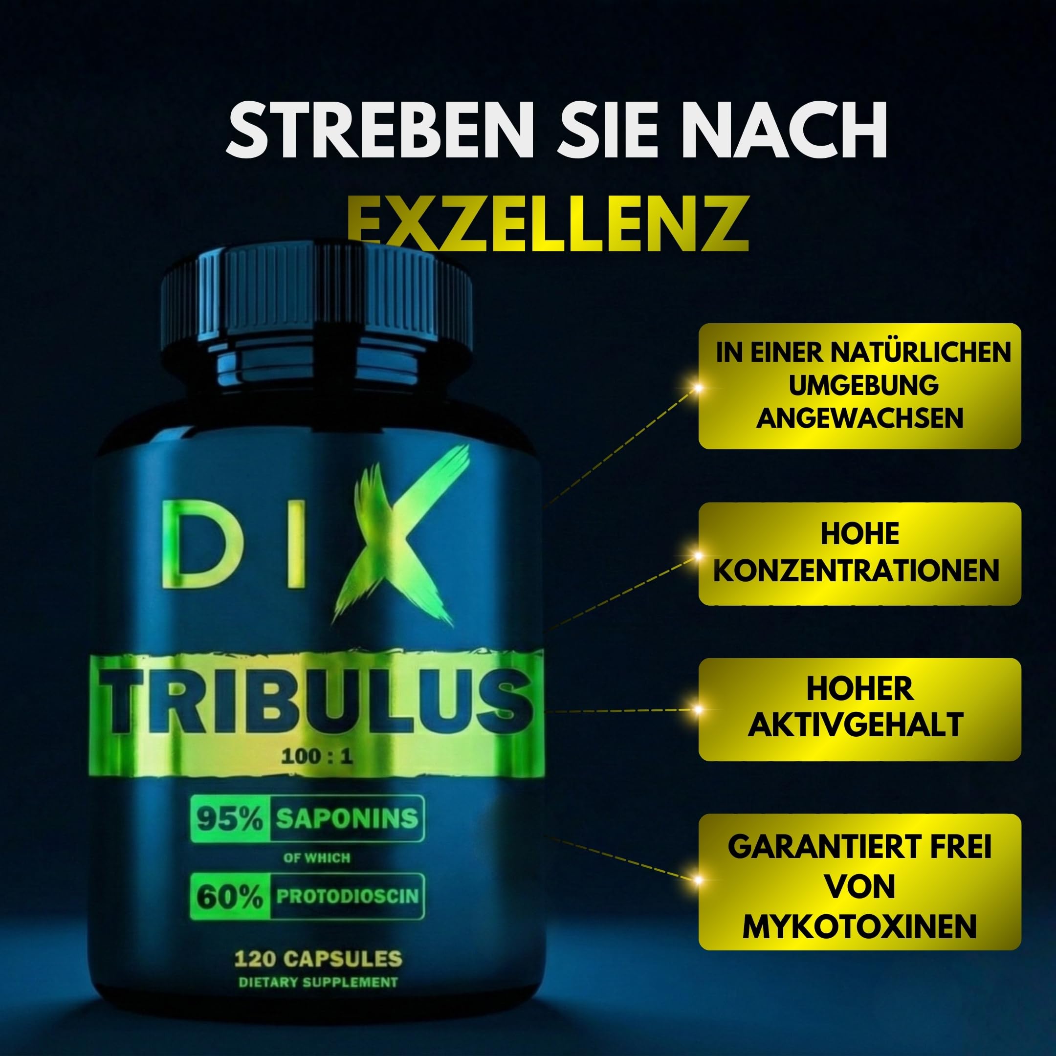 TRIBULUS TERRESTRIS ~ Hohe Konzentration 100:1 ~ Sportliche Leistung ~ 95% Saponine ~ 60% Protodioscin ~ Geprüft und zertifiziert ~ Ohne Mykotoxine ~ Hoher Gehalt an Wirkstoffen ~ Französisches Labor
