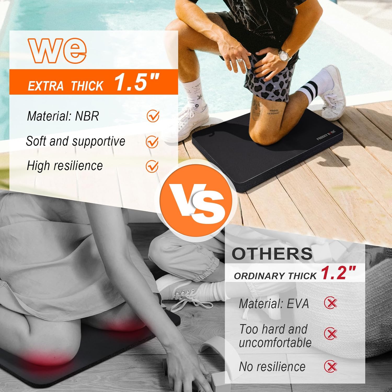 Black Gel Knee Pads for Work and Extra Thick Kneeling Pad