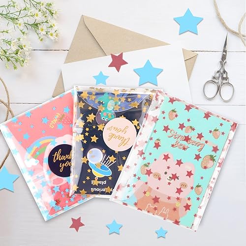 Miniatura 85 de COQOFA 100 bolsas de regalo de estrella rosa de 7 x 12 pulgadas, bolsas de regalo de celofán, bolsas de regalo de fiesta, bolsas de plástico Rosado