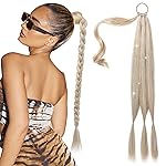 SEIKEA Braid Ponytail Extension with Glitter Hair Tinsel, 26 Long Straight DIY Braid Hair Extension with Hair Tie, Wrap Around Hair Extensions Ponytail Synthetic Hairpiece Blonde Pale Gold Highlights
