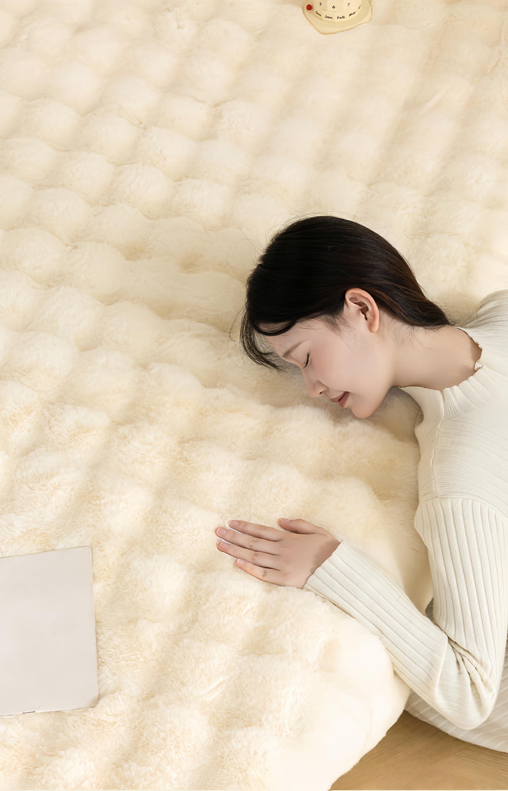 Coussin de tapis en peluche lapin, avec un style doux velours bulle, adapté pour les salons, les chambres, les lits, les baies vitrées et les canapés. (Blanc ivoire, 60/120)