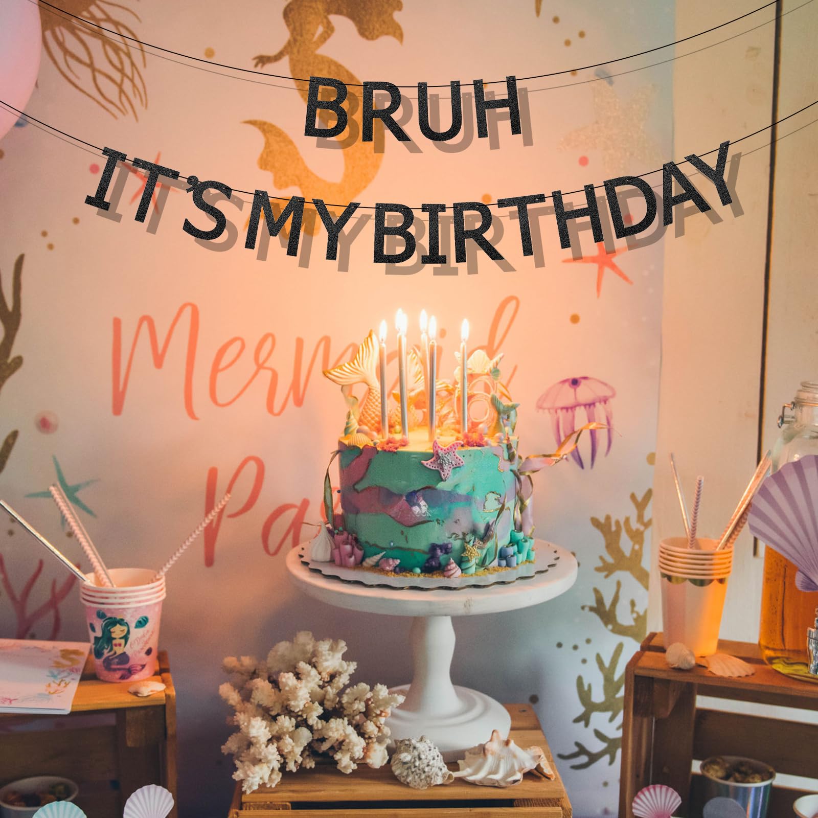 Black Glitter "Bruh It's My Birthday" Banner - Funny Birthday Party Decorations For Kids & Teens - View #5