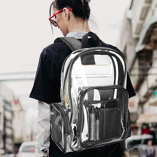 Vista 3 de ProCase Mochila transparente resistente, mochila transparente, grande, para escuela, trabajo, estadio, seguridad