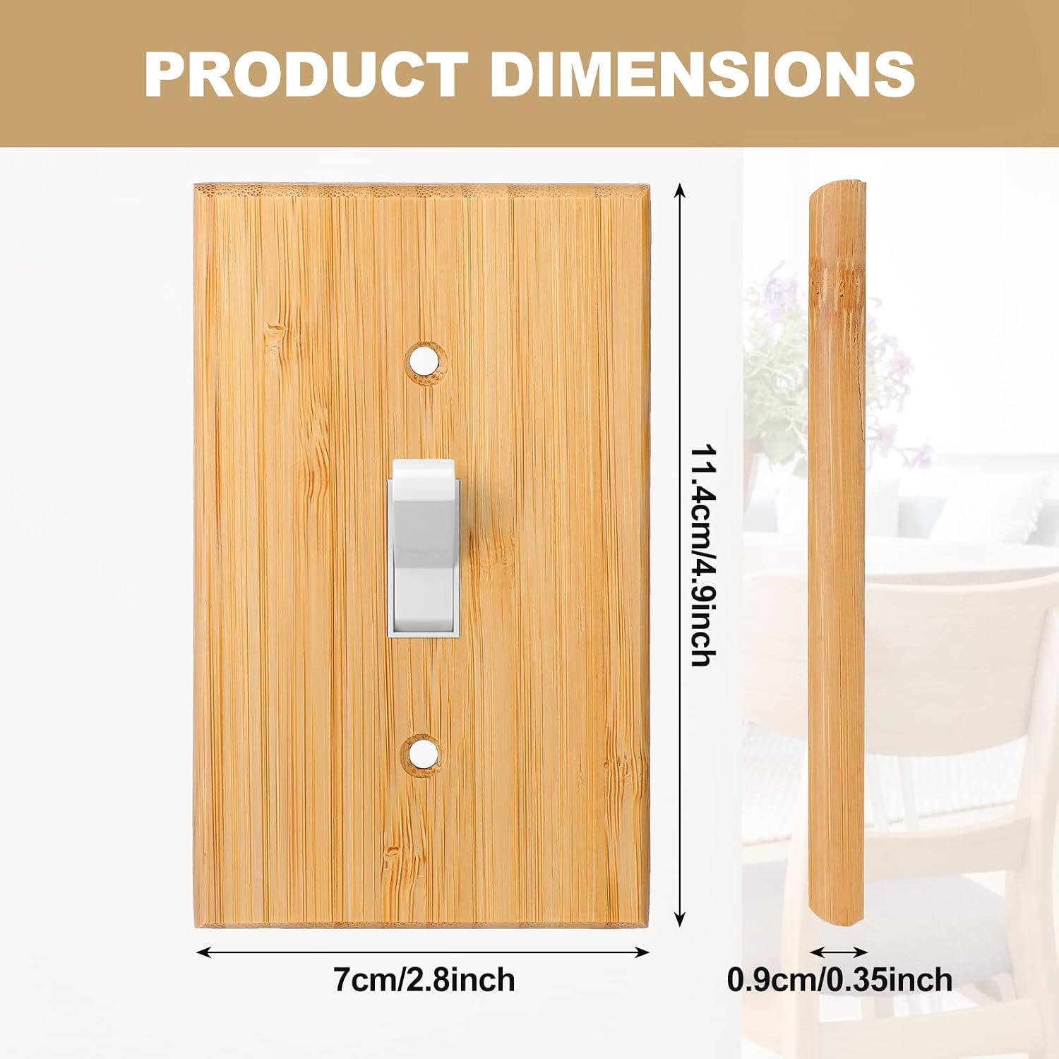 Pinkunn 10 Pieces Solid Wood Light Switch Plate Outlet Covers Bamboo Wooden Decorative Wall Plate for Home Bedroom Kitchen(Light Oak,Single Toggle)