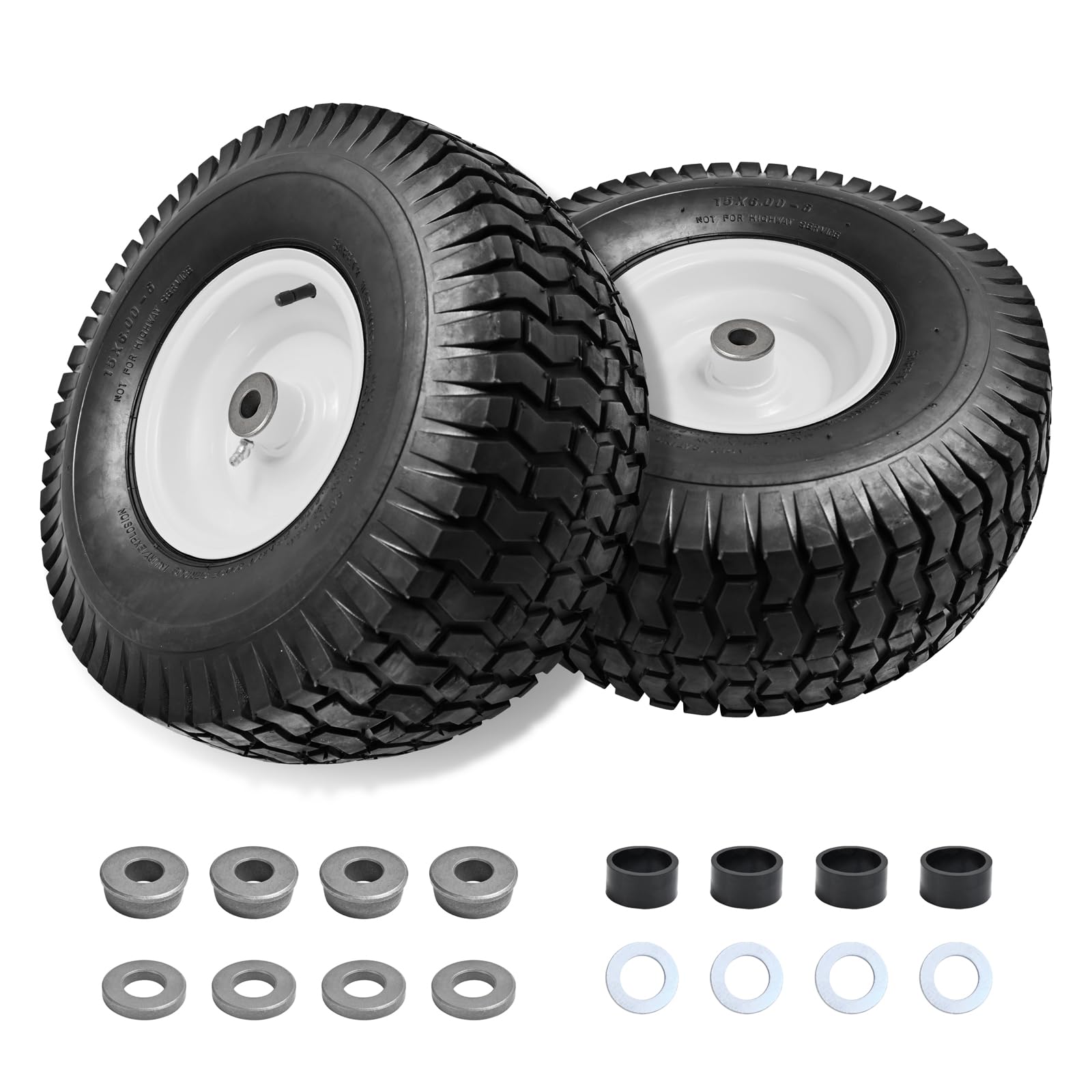 Parts Camp Neumáticos y ruedas para cortacésped de 15x6.00-6nhs con buje de 3/4 pulgadas y buje centrado de 3 pulgadas, neumático neumático de goma para cortacésped H usqvarna C raftsman (2 paquetes)