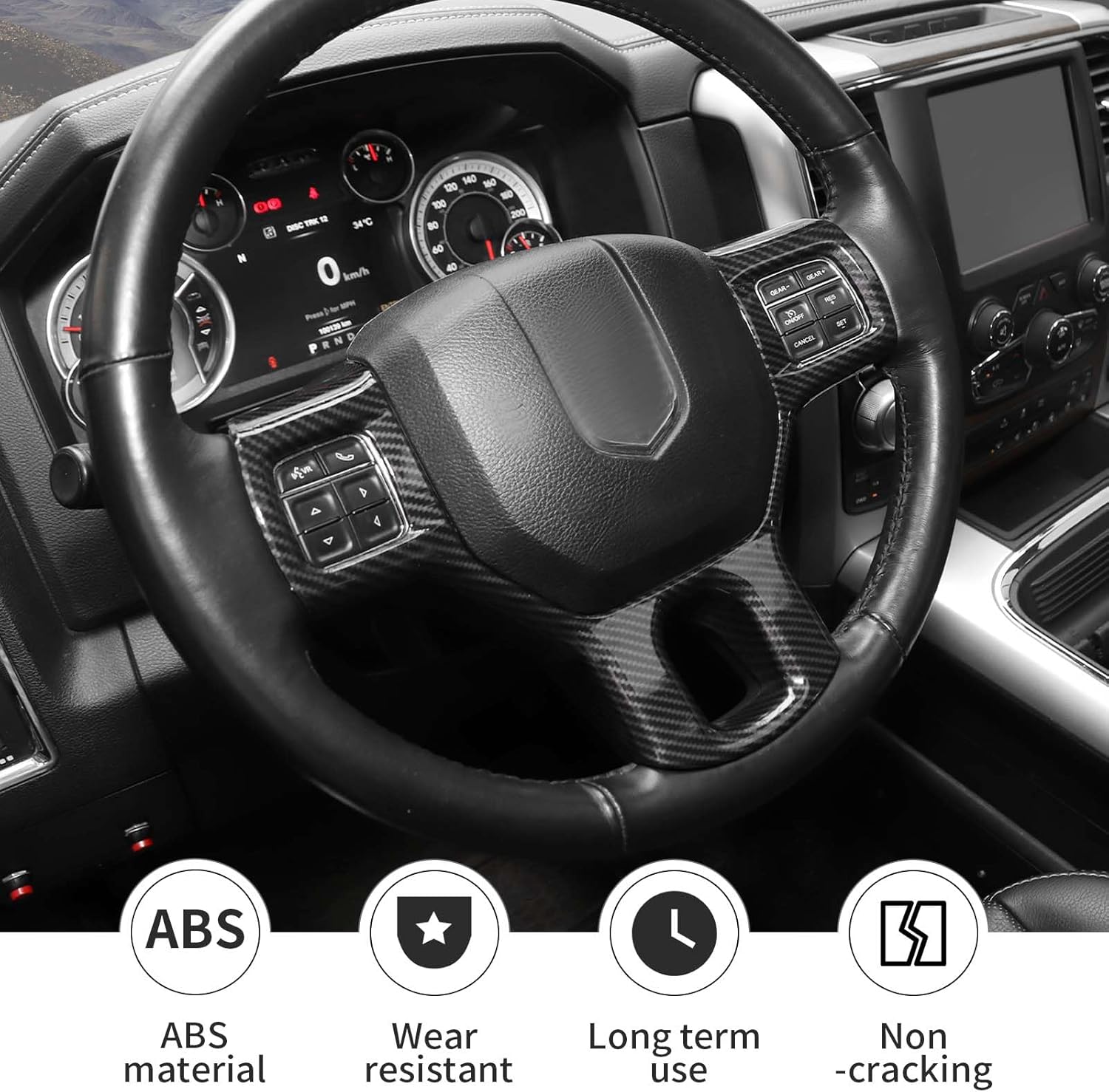 Linskip Steering Wheel Trim Compatible with Ram 1500 2010 2011 2012 2013 2014 2015 2016 2017 2018, Steering Wheel Cover for Ram Interior Accessories(Carbon Fiber Black)