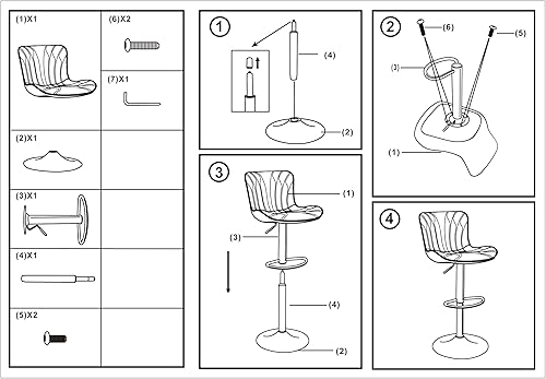 Miniatura 51 de YOUNUOKE Taburetes de bar de altura de mostrador para isla de cocina de 24 pulgadas, de metal, negro, juego de 2 taburetes giratorios ajustables con