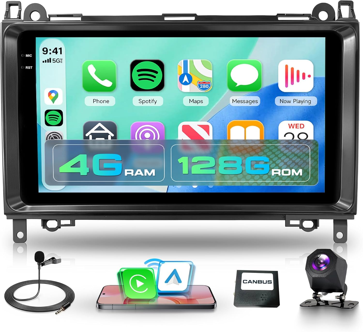 4G+128G Android 15 Car Radio Wireless Carplay for Mercedes Benz W906 Sprinter W169 W245 W639 Vito, Rimoody Andorid auto Mirror Link 9'' INCELL Screen GPS WiFi Bluetooth 5.0 FM/RDS EQ-32 SWC