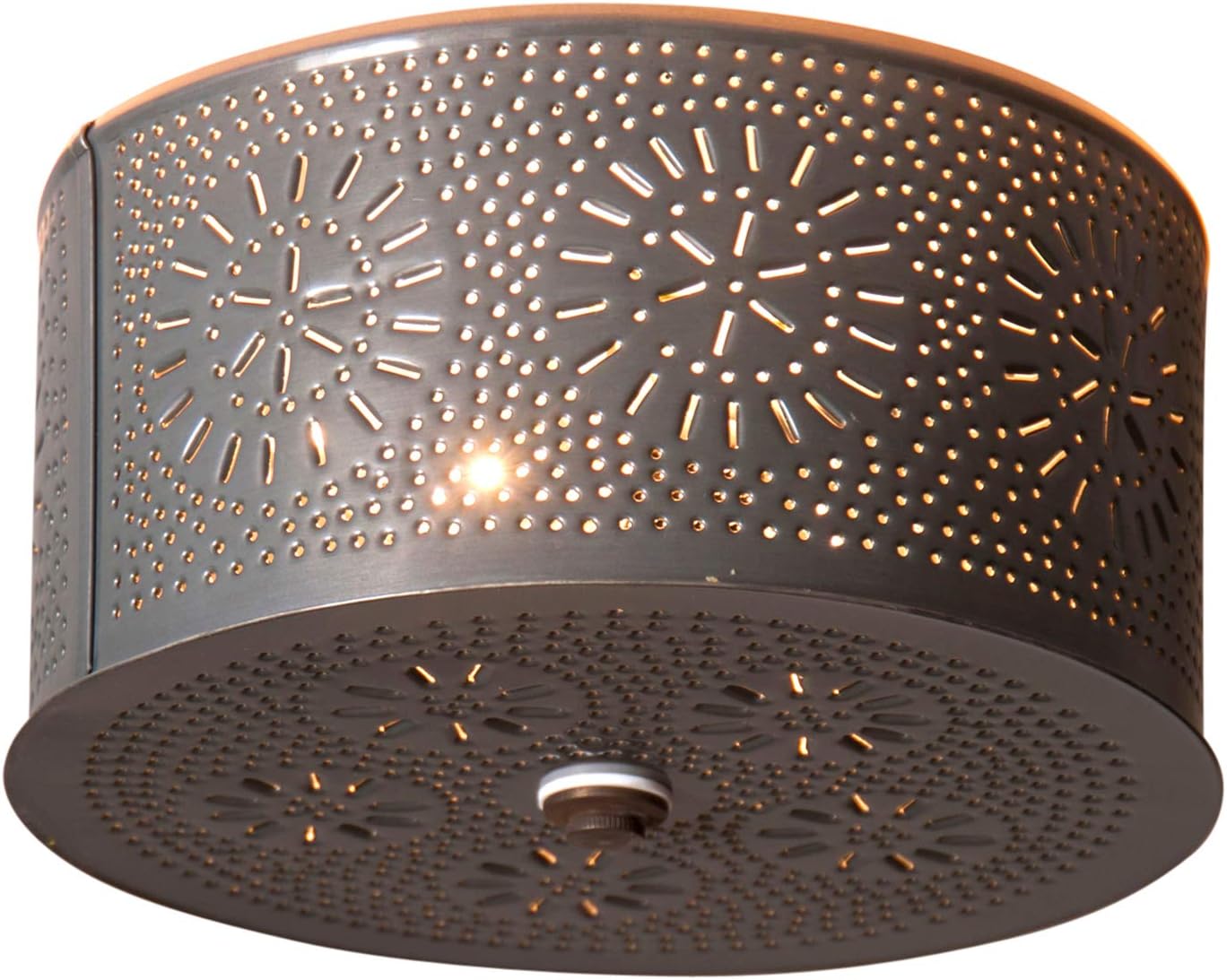 Irvin's Tinware Round Ceiling Light with Chisel in Country Tin