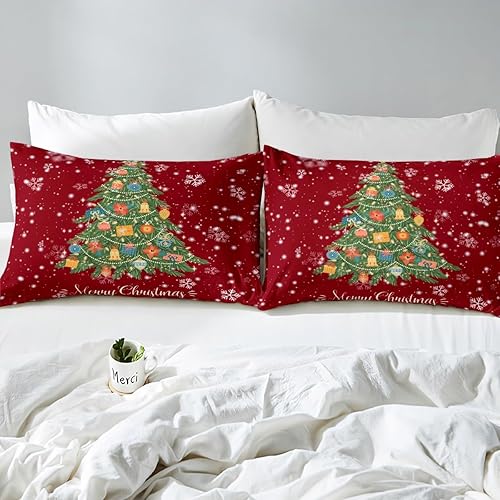 Miniatura 4 de Erosebridal Funda de edredón de árbol de Navidad, tamaño Queen, juego de ropa de cama de copo de nieve para niños y niñas, decoración de Navidad,