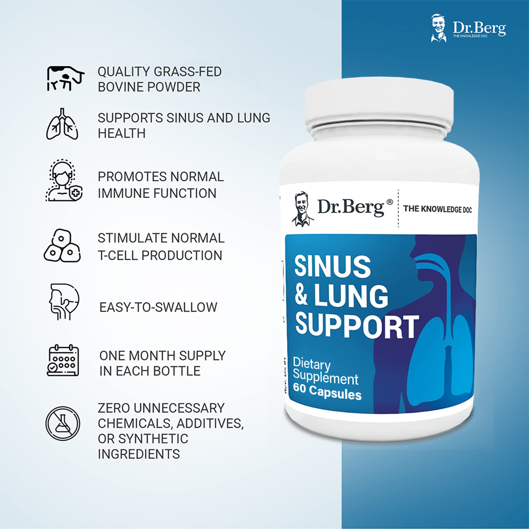 Dr. Berg's Sinus & Lung Support Supplement Healthy Respiratory System, Sinus Relief and Lung