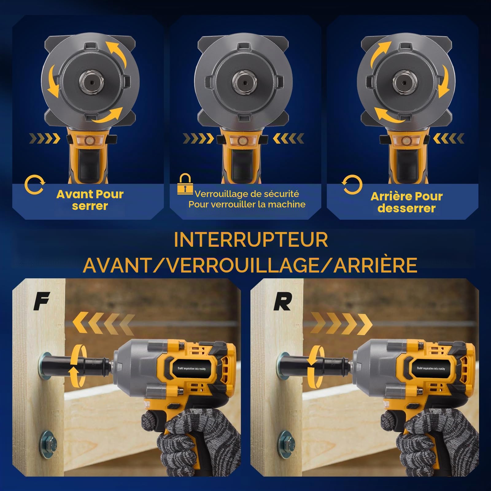 1200NM 1/2'' Clé à Chocs Sans fil brushless avec 2x 4.0 Ah Batteries 21V 3000RPM visseuse a choc 3 vitesses réglables clé à chocs à couple élevé electrique pour voiture, DIY, car/tondeuse..