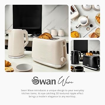 Swan Wave Cordless Kettle, Fast Boil, Boil Dry Protection and Automatic Shut-Off, 360-Degree Base, Removable Limescale Filter, 1.7 Litres, 3000W, Cream, SK19034CRM
