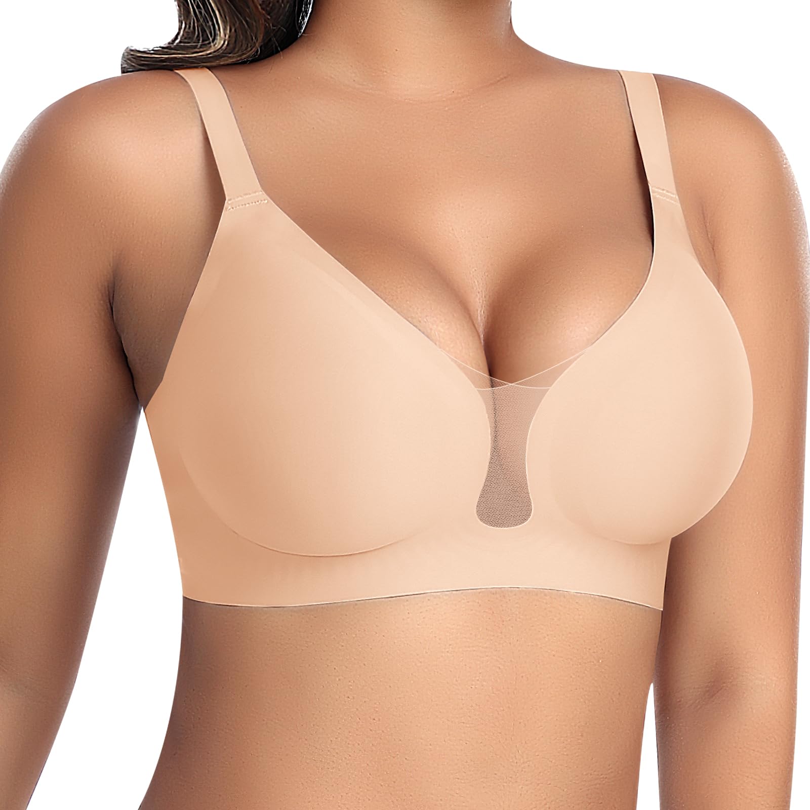 Ganado Damen BH Ohne Bügel Nahtloser BH Bequeme Weiche Glatte BHS Bügellose BHS Tiefem V-Ausschnitt Bralette Soft Bra Bustier