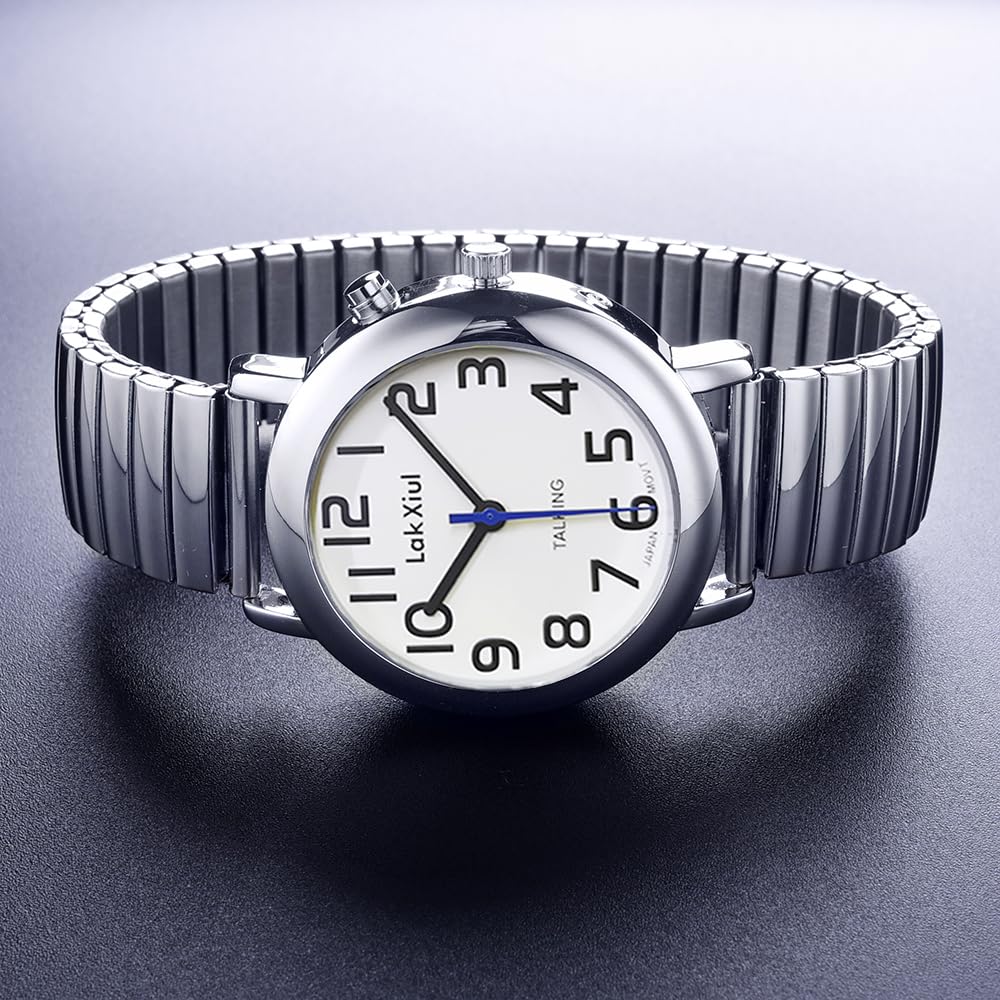 Reloj de pulsera analógico unisex para personas mayores y ciegas con discapacidad visual, reloj de pulsera analógico de voz con reloj despertador y fecha