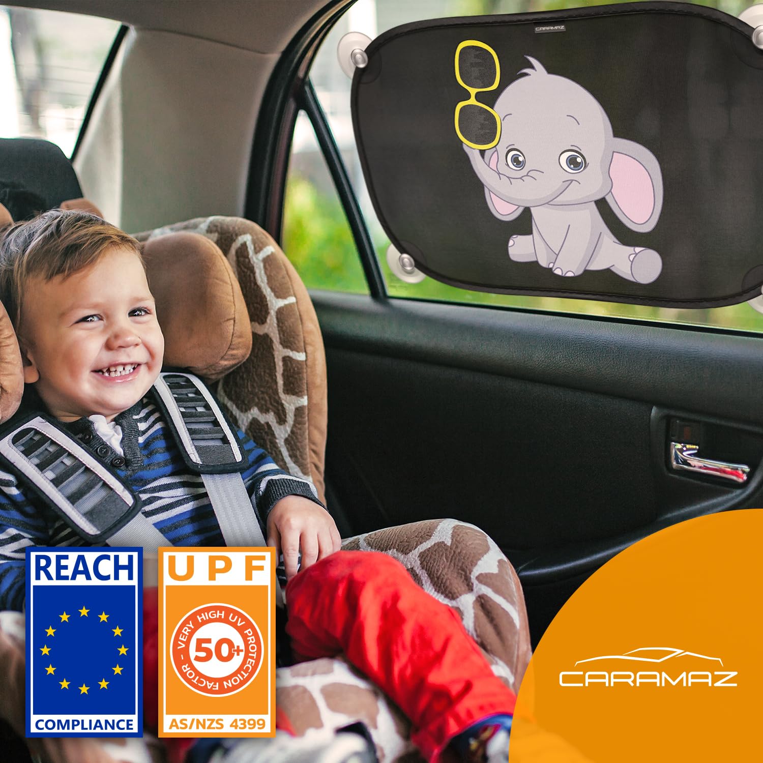 Tendine parasole bambini Buio Ottimale con protezione UV certificata - Parasole bambini accessori auto, 2 pezzi 51x31cm, protezione solare raggi UV - Caramaz