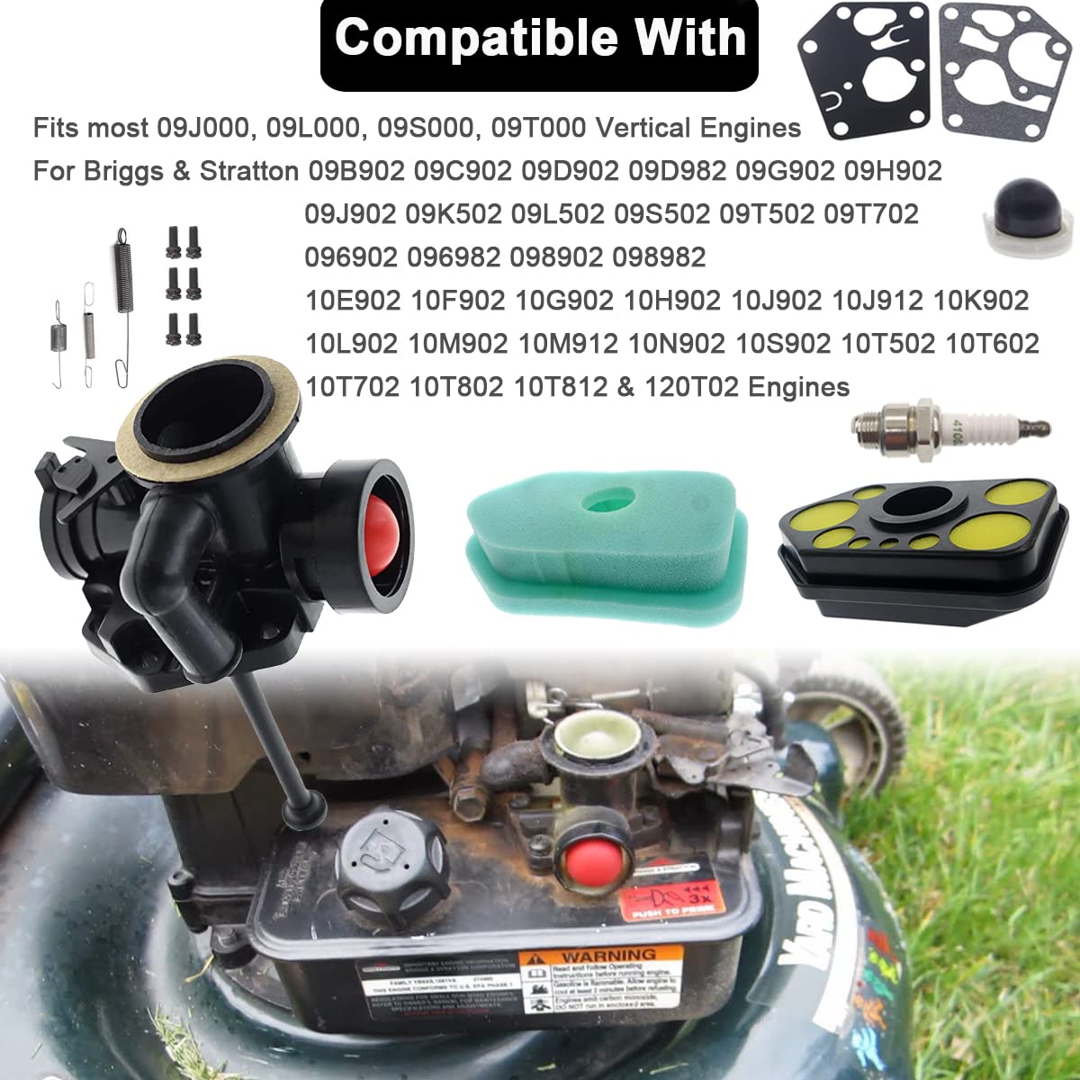 ZAMDOE 795477 Vergaser für Briggs & Stratton 795469 794147 699660 794161 498811 498809, mit Luftfilter, Dichtungsmembran, Zündkerzen Federn, für Kraftstofftank von BS-Vertikalmotoren