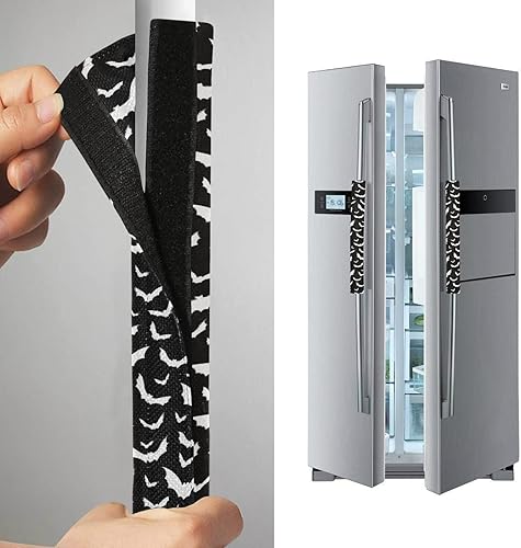 Miniatura 2 de AUUXVA Juego de 2 fundas para manija de puerta de refrigerador con diseño de murciélago de Halloween, decoración para nevera, microondas, estufa,