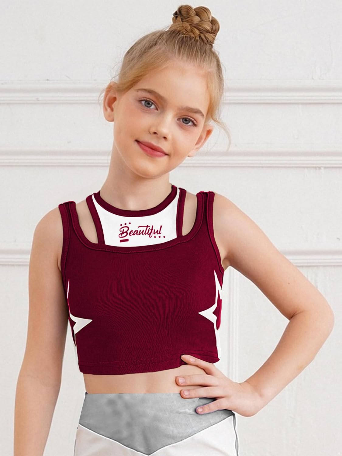 TTAO Little Girls Sports Bra Sleeveless Double Strap Crop Top for Summer Yoga Practice