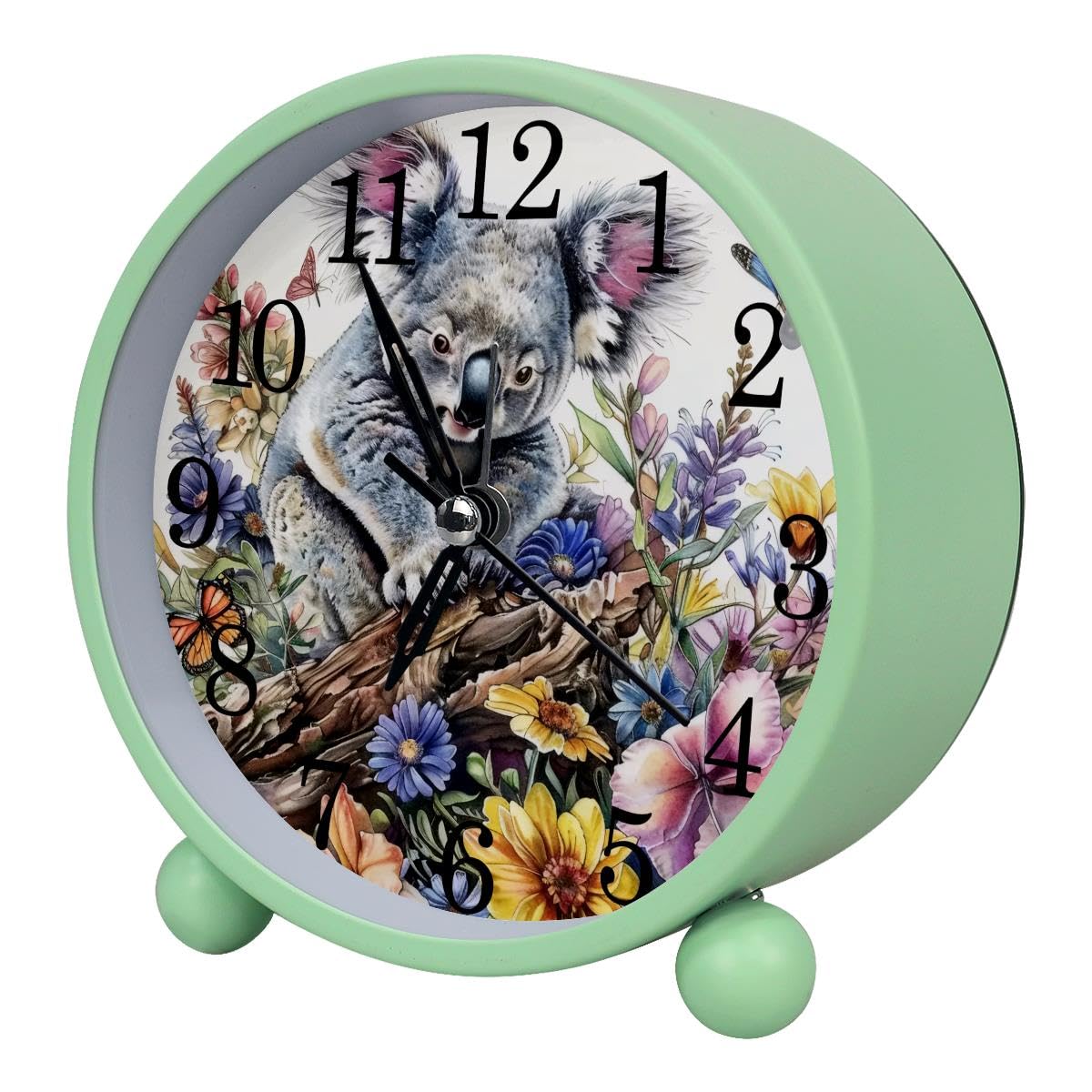 Alarm Clock Koala Flowers Butterflies, Silent Non-Ticking with Night Light