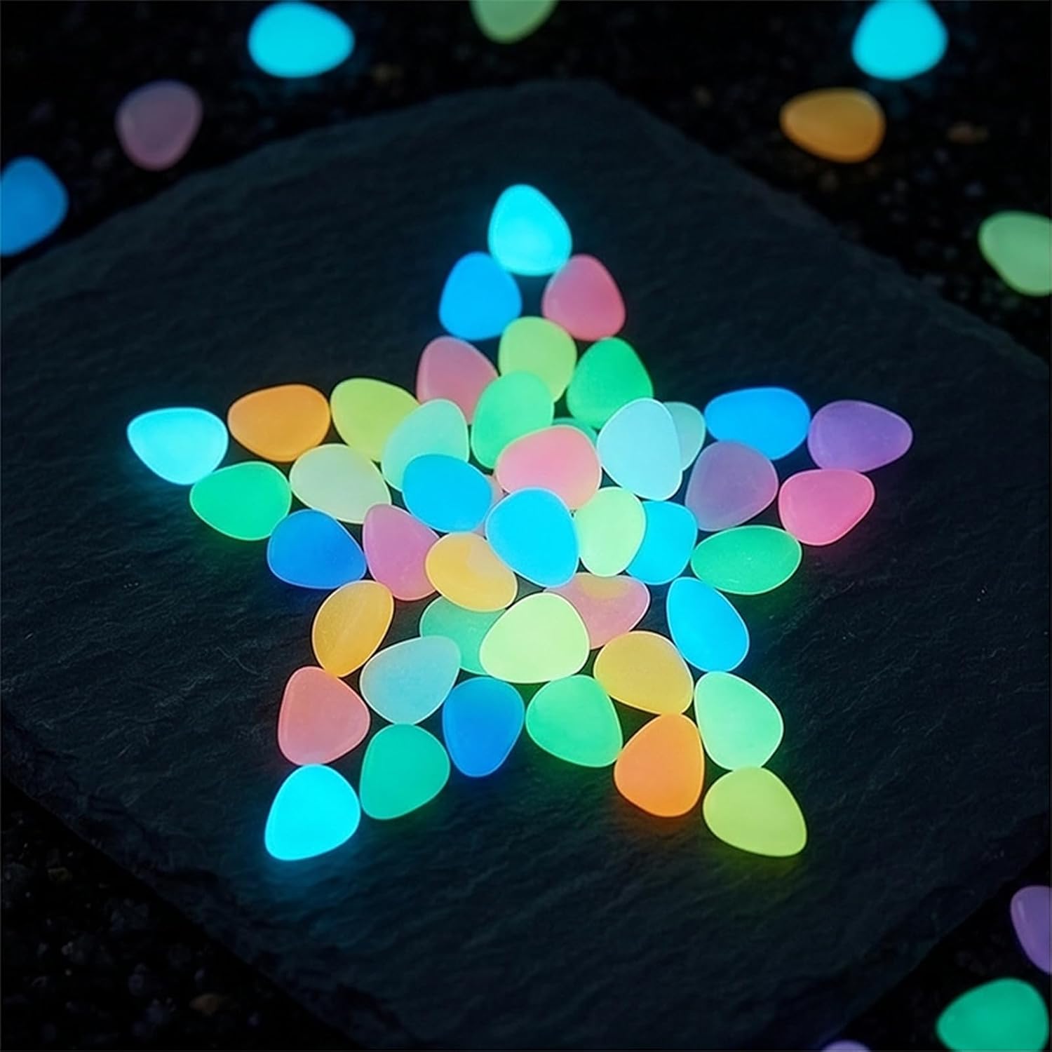 1000PCS Mixed Color Glow in the Dark Pebbles, Luminous Glow Rocks for Aquarium Fish Tank Garden Path Patio Terrace Lawn Yard Decor (Blue 1000PCS)