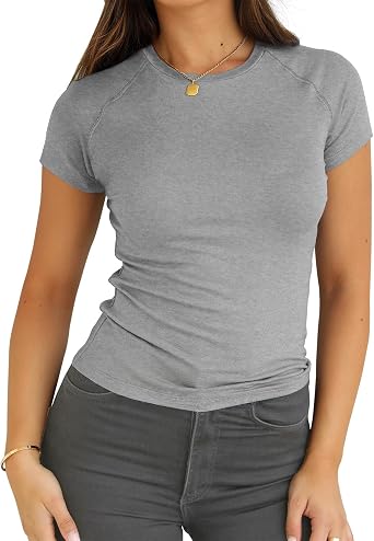 Abardsion Women Casual Raglan Sleeve Slim Fit T Shirts | 2026 Summer Crewneck Short Sleeve Basic Going Out Tops Workout Outfits