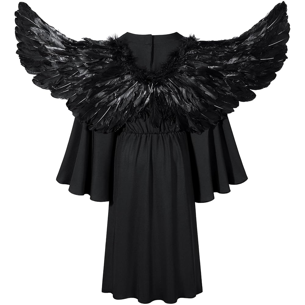 トリートユアセルフ angel wings long dress black Women Angel Outfit Dark Dress With Wings Theme Dresses Witch