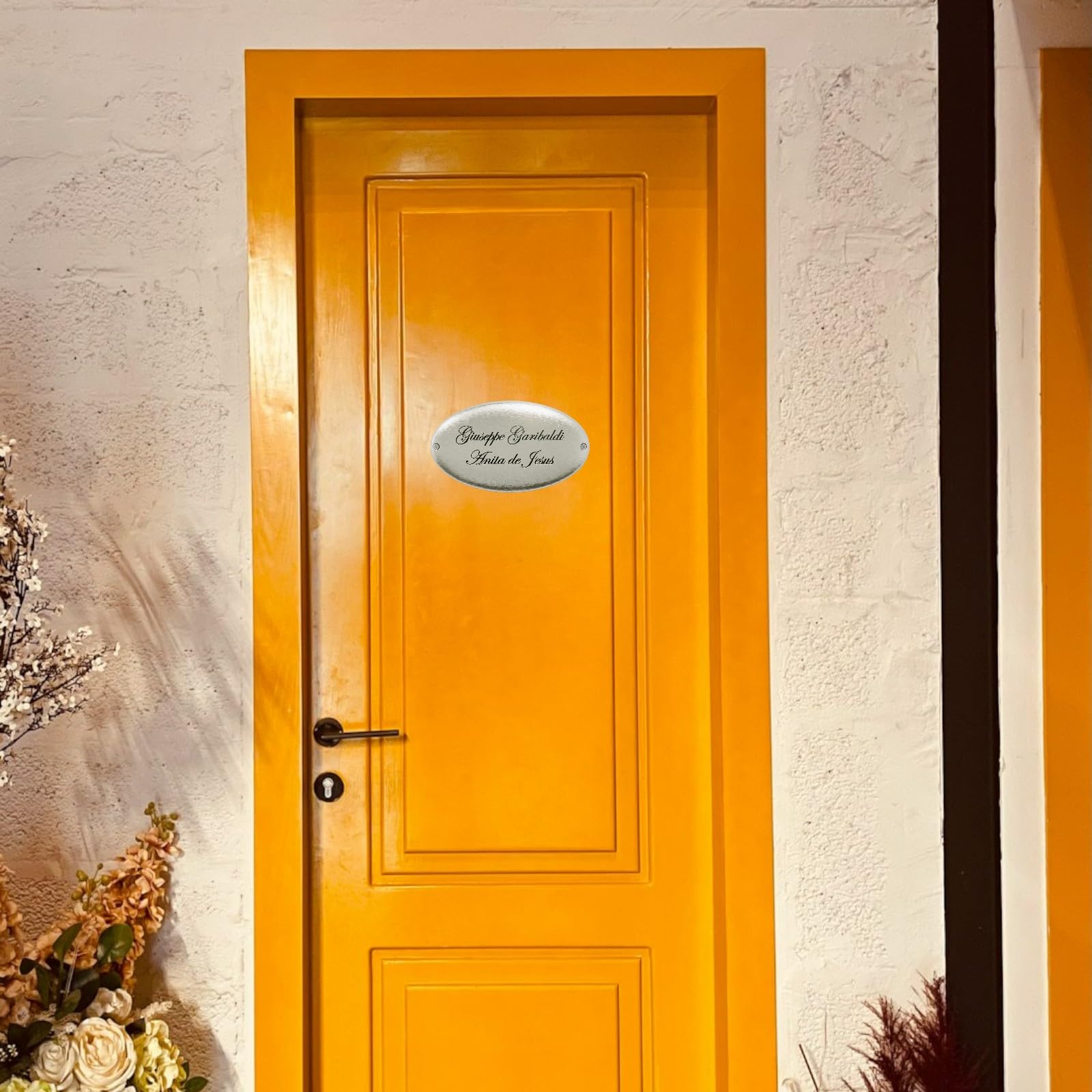 Targa Ovale in Ottone Cromato per Porta con Incisione Personalizzata Ingresso Porta Casa Ufficio Azienda