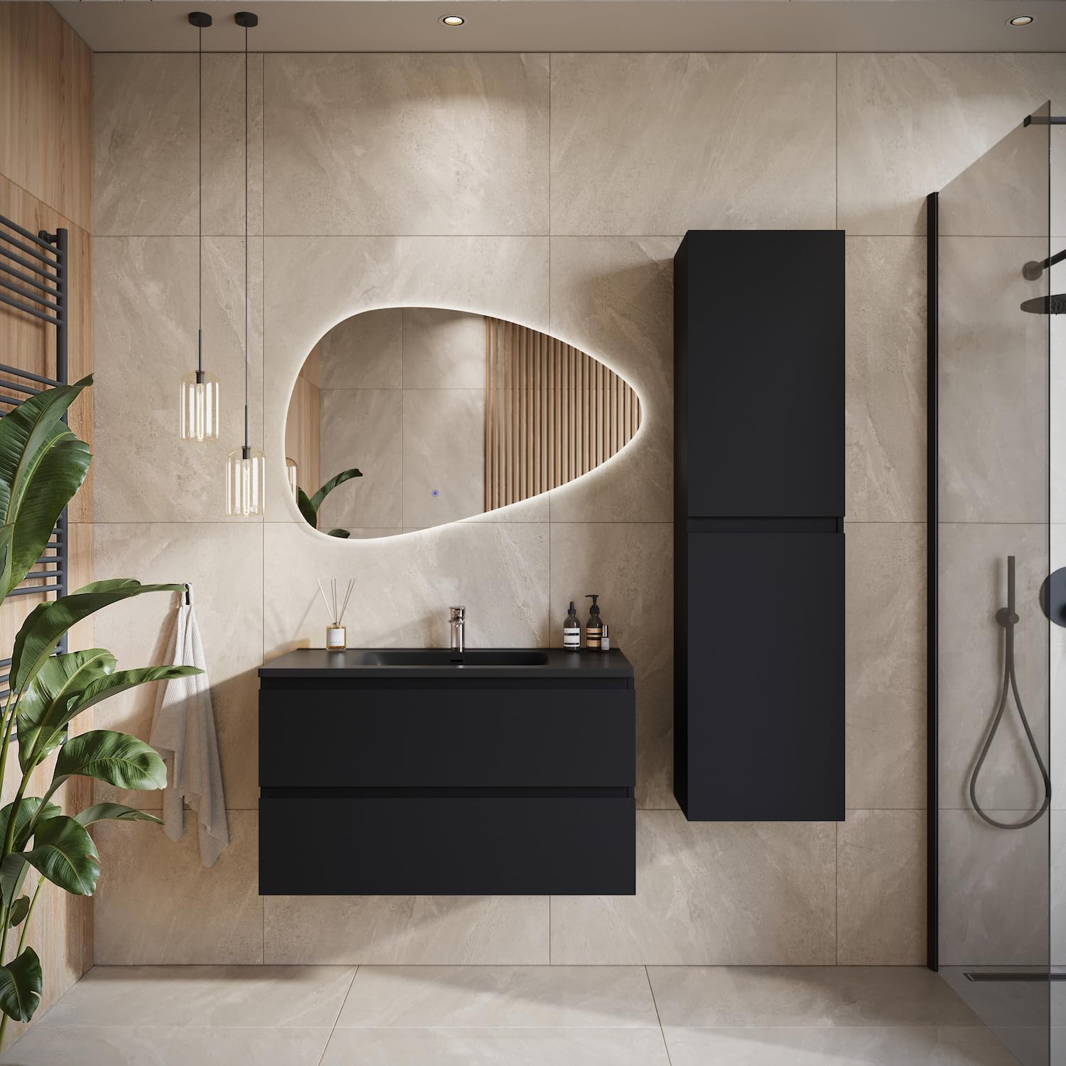 Set di mobile sottolavabo e lavabo Vague rovere tabacco L 104 x P 48.5