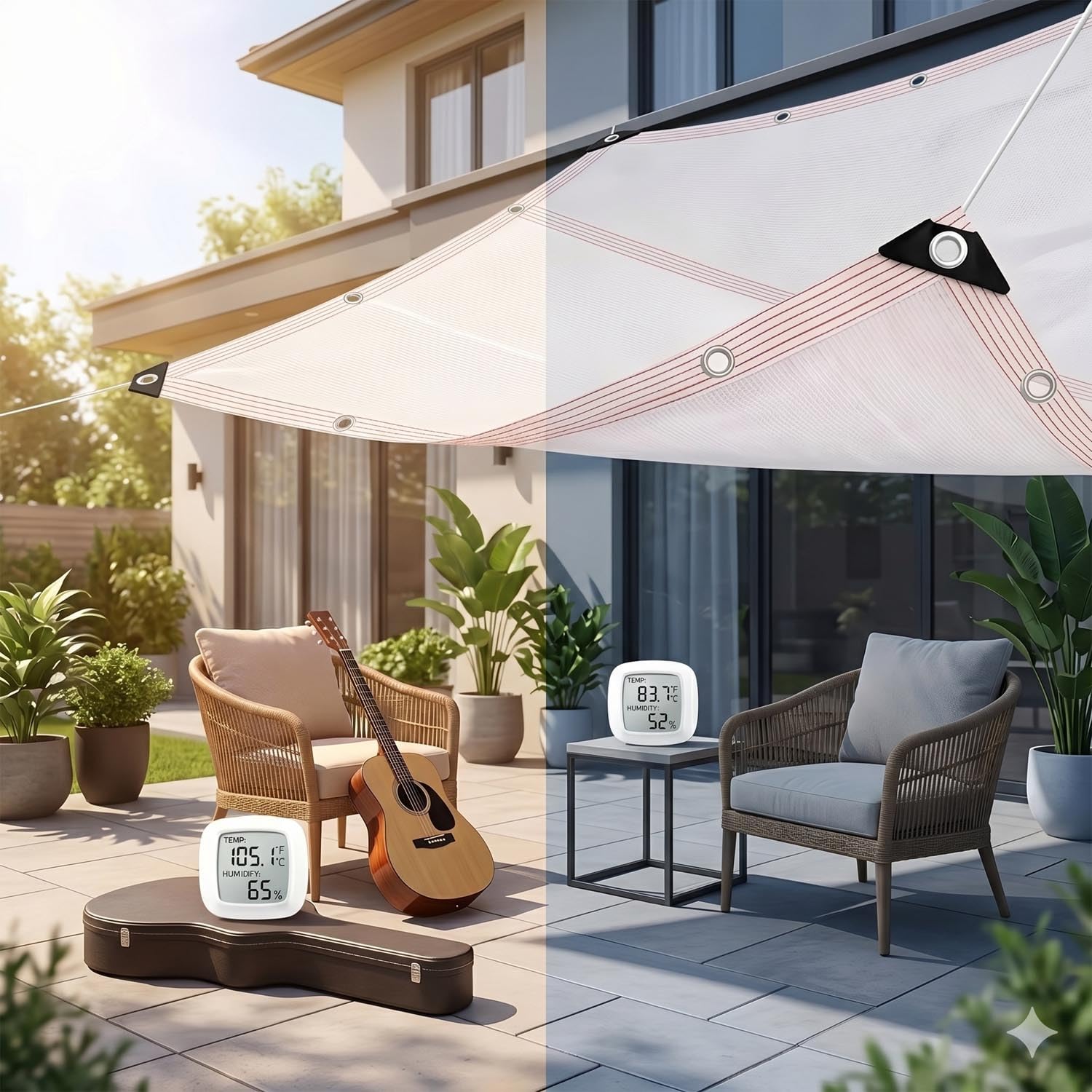 Malla Sombreo Exterior Blanca, Toldo Impermeable Exterior De HDPE, Lona Sombra For Balcón Y Pérgola, Tela Sombra Exterior con Cuerdas, Protección Solar 70%(5x8m)