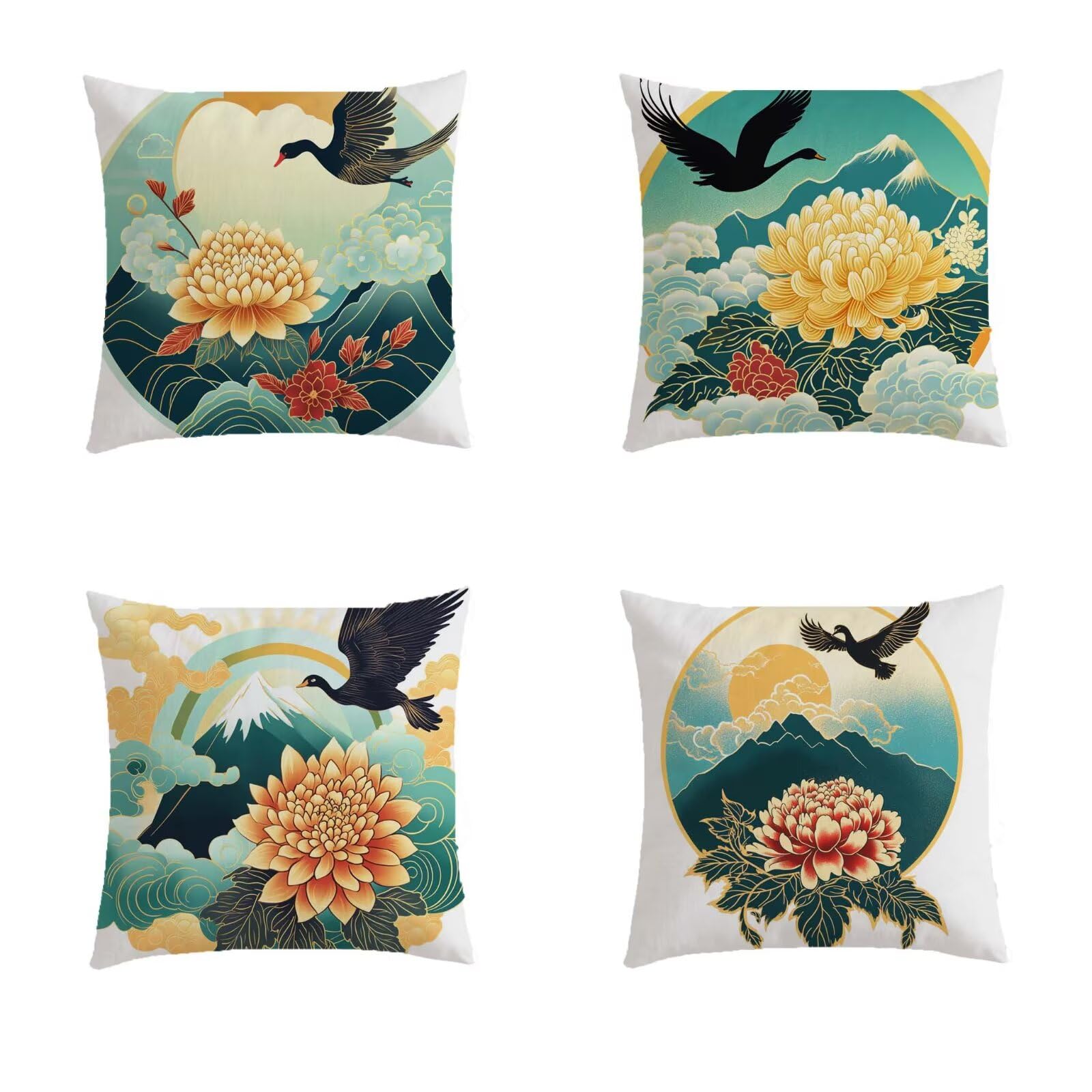 Housse de coussin 45x45cm double face avec fermeture à glissière invisible S529 en lot de 4