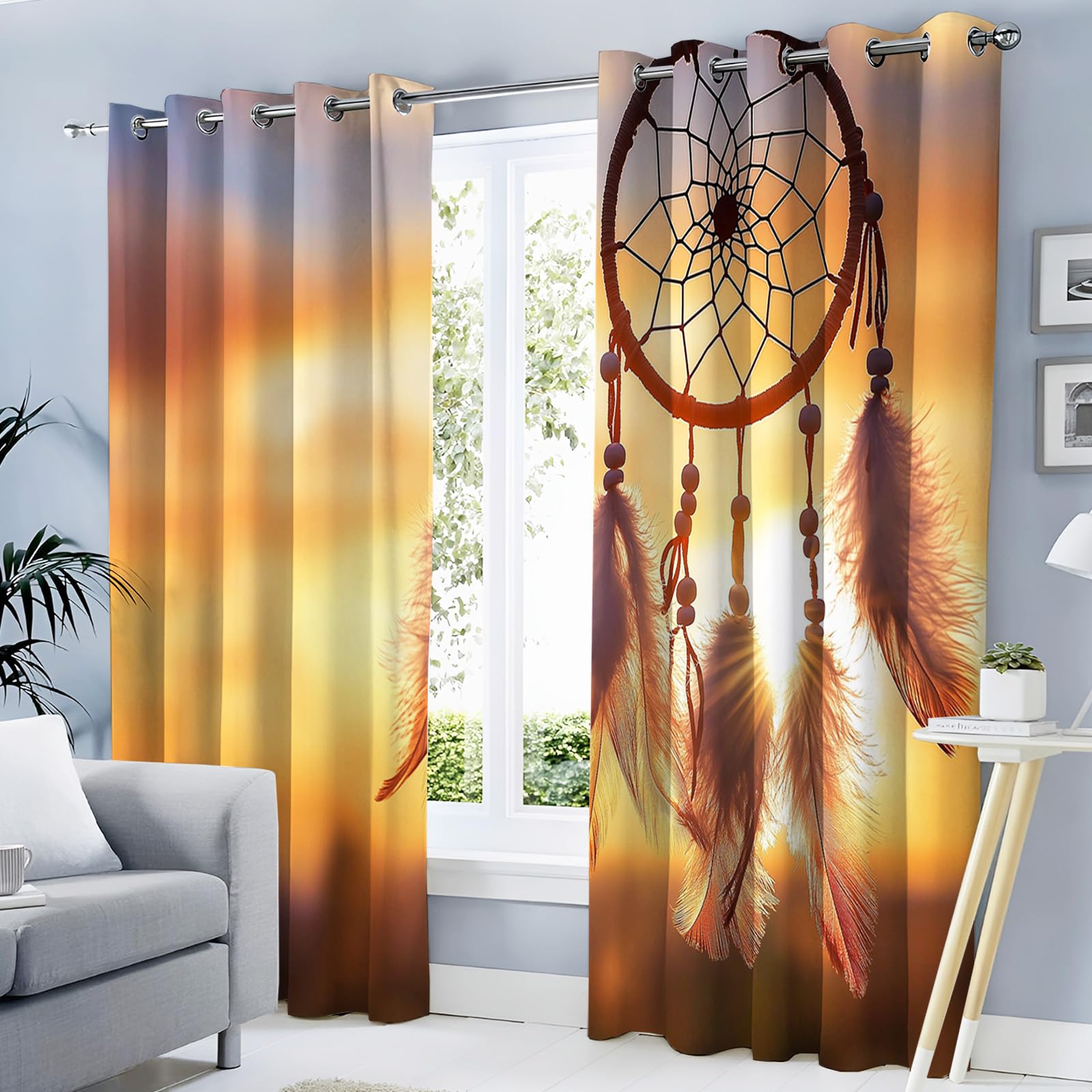 Rideaux occultants attrape-rêves orange et caramel 140x240 cm