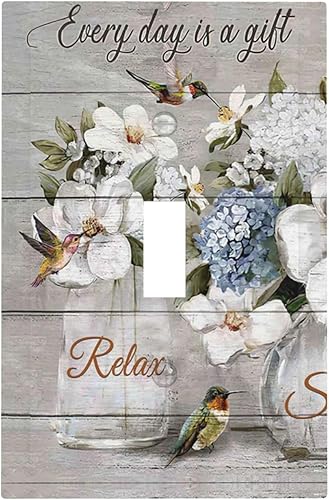 Cubierta de interruptor de luz con estampado floral de madera rústica de 1 cuadrilla, placa de pared decorativa vintage para baño, dormitorio,