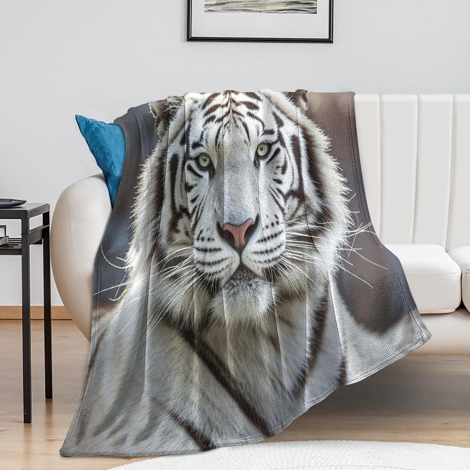 Couverture tigre blanc de lit en peluche douce haute densite
