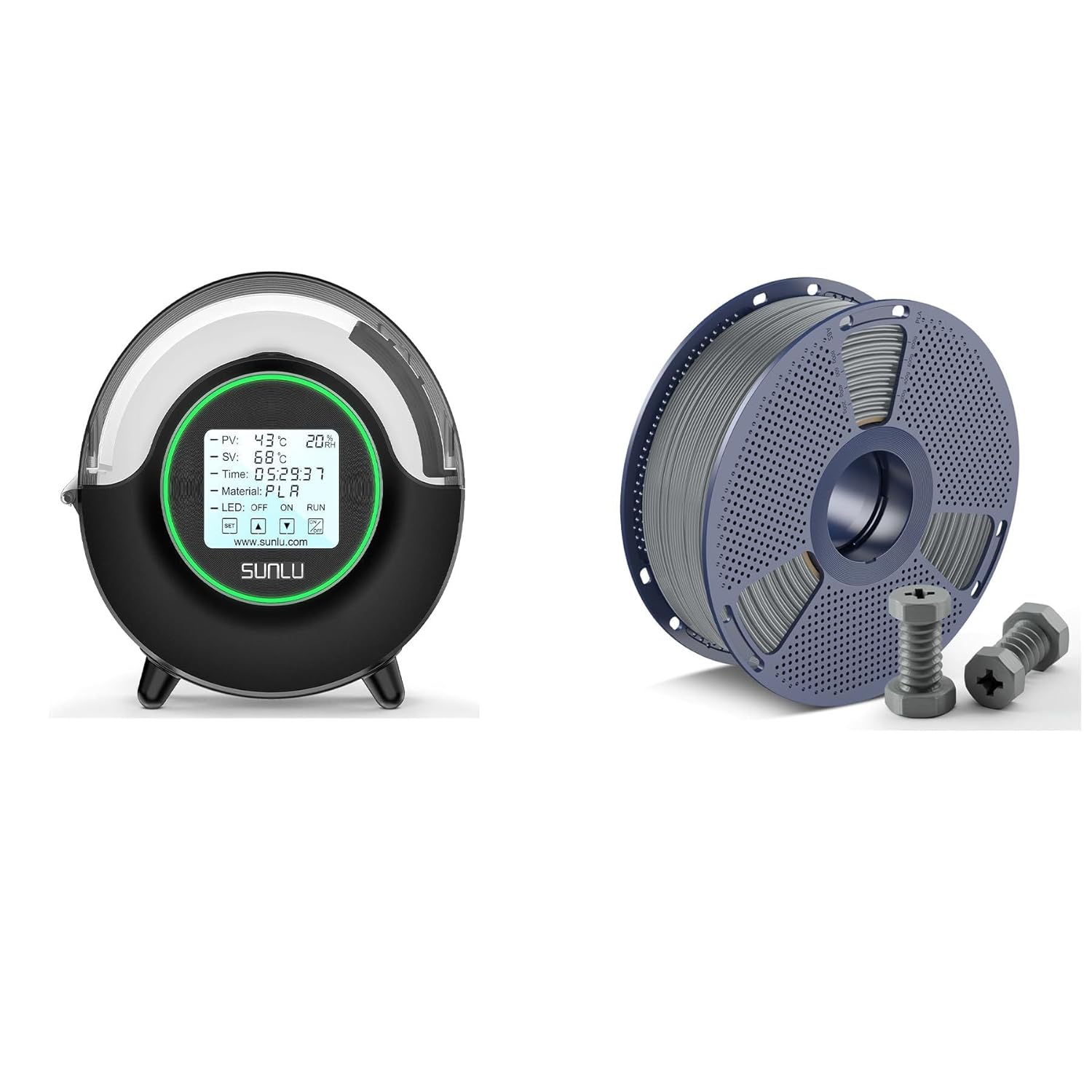 SUNLU 3D Printer Filament Dryer S2 Black and SUNLU High Speed abs Filament Grey 1KG