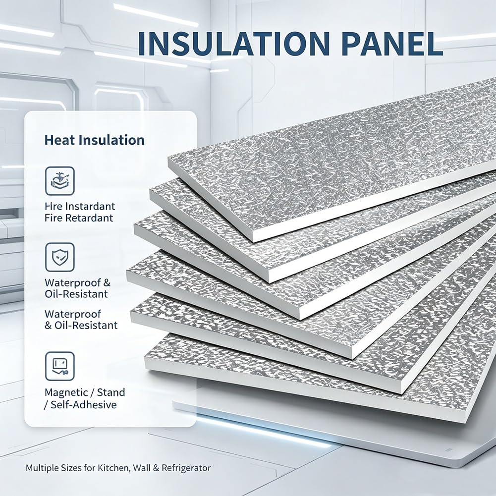 GZHERVICES Panel De Aislamiento De Papel De Aluminio Resistente Al Fuego - | Alfombrilla De Barrera Térmica Para La Pared De Electrodomésticos De Cocina (parrilla, Estufa)(Adhesive backing,120x60cm)
